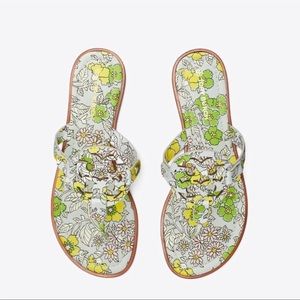Tory Burch Miller Floral Blue Wallpaper Leather Sandals